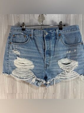 Levis 501 Women’s 34 High Rise Cut-Off Distressed Daisy Dukes Denim Jean Shorts